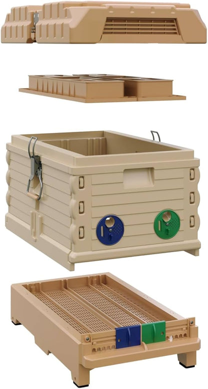 Apimaye Insulated 7 Frame Langstroth Nucleus Assembled Bee Hive Set with Core Frames and Foundations [Tan]