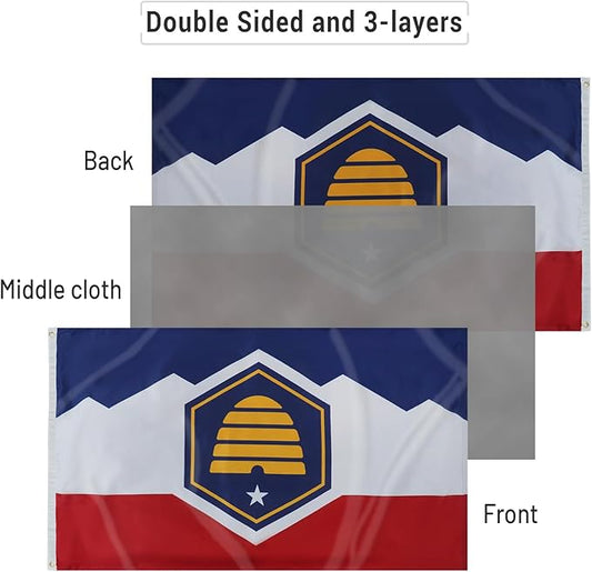 AMZFLAG New Utah State Flag 3x5 ft Outdoor, Heavy Duty New Utah Flags Double Sided UT Flags of with 2 Brass Grommets Thick Material