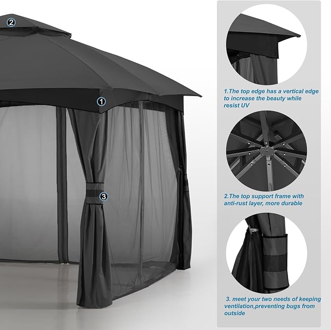 MASTERCANOPY Outdoor Patio Gazebo for Garden with Upgrade Steel Frame and Netting Walls (8x8,Gray)