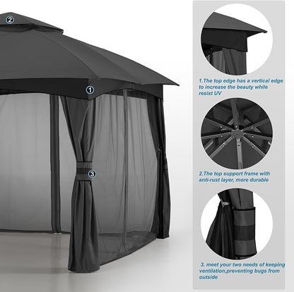 MASTERCANOPY Outdoor Patio Gazebo for Garden with Upgrade Steel Frame and Netting Walls (8x8,Gray)