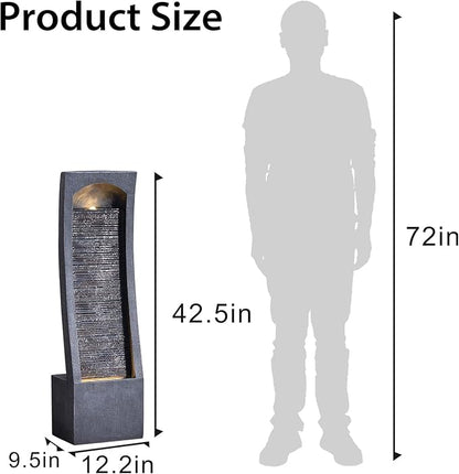 42.3" H Water Feature Outdoor Faux Slate Contemporary Waterfall Fountain Indoor for Garden, Backyard, Deck, Porch and Home Art Decor Large Outdoor Fountain with Lights