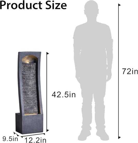 42.3" H Water Feature Outdoor Faux Slate Contemporary Waterfall Fountain Indoor for Garden, Backyard, Deck, Porch and Home Art Decor Large Outdoor Fountain with Lights