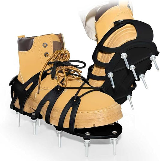 Lawn Aerator Shoes with Spiked Design &Adjustable Wrap Around Lacing,Gardening Tools,Grass Aeration Spikes Tools, Deep Black