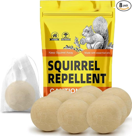 Squirrel Repellents 8Balls, Squirrel Repellent Outdoor, Mint Squirrel & Chipmunk Repellent, Peppermint Oil Repel Squirrel & Chipmunk in Gardens/Bird Feeders/Attic & Yard
