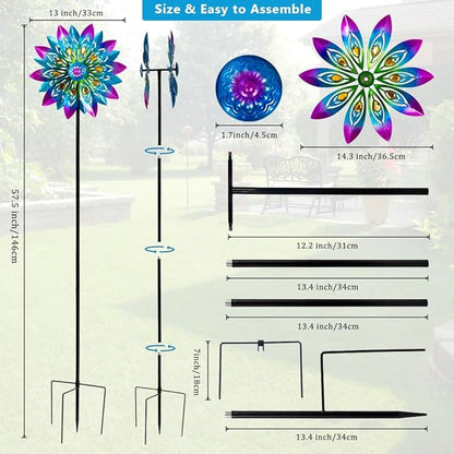Metal Wind Spinner,13” Wind Spinners Outdoor,Peacock Windmill with Stake,Kinetic Wind Spinners for Yard and Garden,Multi-Color Pinwheels Yard Wind Sculptures,Waterproof Spinner for Patio Lawn