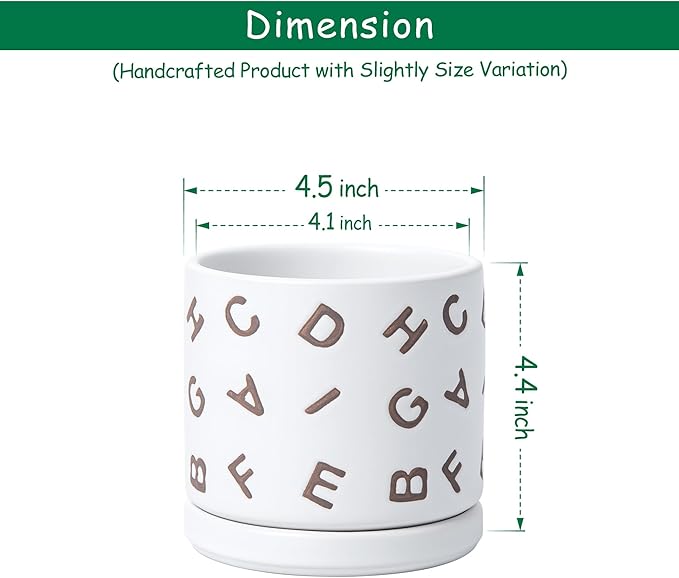 D'vine Dev Set of 2 Ceramic Planter Pots with Drainage Hole and Saucer, 4.5 Inch Plant Pots for Plants Indoor Houseplants, White, 99-Z-G-1-V
