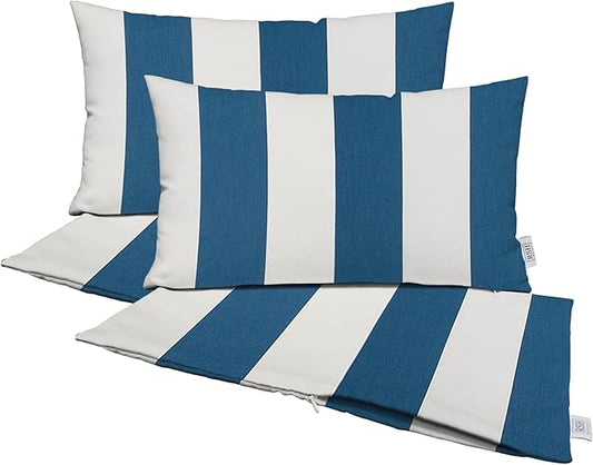 RSH DECOR: Sunbrella Pillow Covers Set of 4 | Covers Only - 26" x 16" | Outdoor Lumbar Pillow Covers Crafted with Sunbrella Performance Fabric | Cabana Regatta