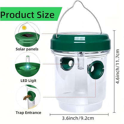 3 Pack Wasp Traps Outdoor Hanging, Solar Bee Trap for Outside with LED Light, Hornet Deterrent, Yellow Jacket Catcher, Reusable for Garden, Orchard, Indoor
