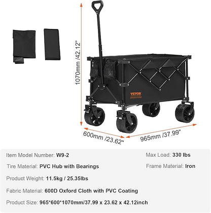 VEVOR 220L/350lbs Collapsible Folding Wagon, Heavy Duty Beach Cart Foldable with Big Wheels, Outdoor Utility Wagon All Terrain Wagon for Groceries Camping