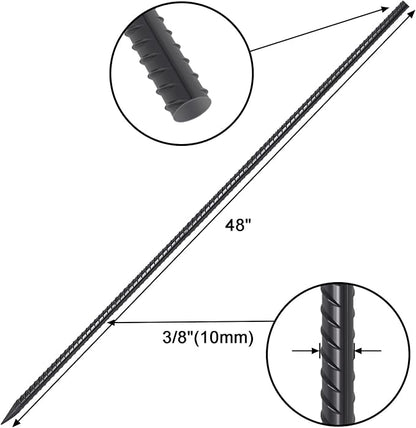 VVOKGO Rebar Stakes 48 Inch 16-Pack Concrete Form Stakes Heavy Duty Straight Ground Anchors, 3/8" Diameter Metal Steel Spikes with Chisel Point End for Plant Support, Garden Border,Landscape Edging