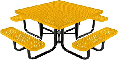 COATEDOUTDOORFURNITURE Heavy-Duty Portable Outdoor Kids Table with Umbrella Hole, Punched Steel Kids Picnic Table, Commercial-Grade, Made in America (46 in, Square, Childrens, Textured Yellow)