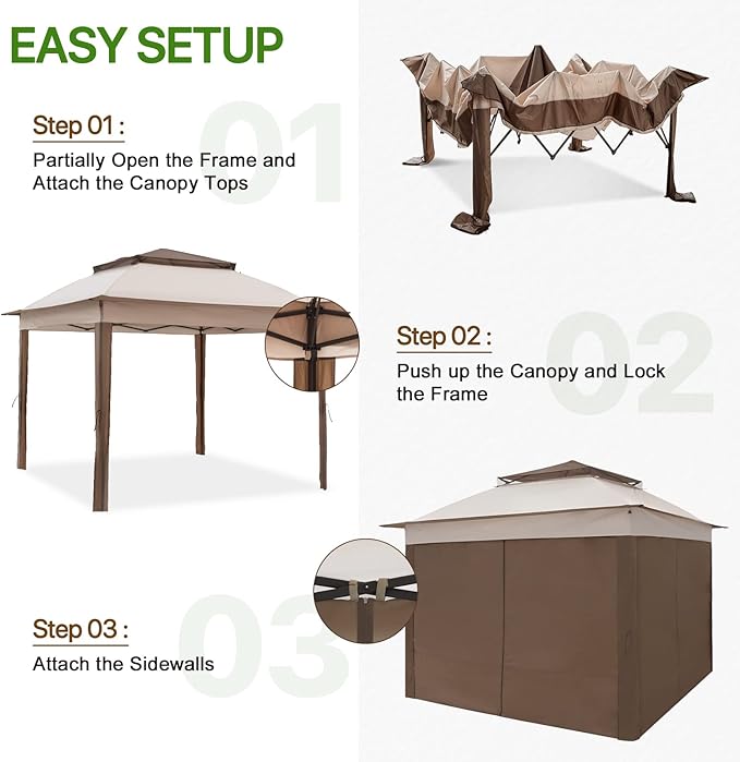 COOS BAY 11x11 Pop-up Instant Gazebo Tent with 4 Sidewalls Outdoor Canopy Shelter with Carry Bag, Stakes and Ropes, Beige