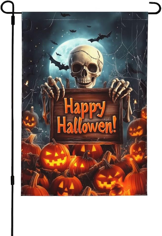 Halloween Skull Garden Flag Vertical Double Sided Outdoor Yard Flags 12.5x18 Inch Burlap Banners for House Lawn