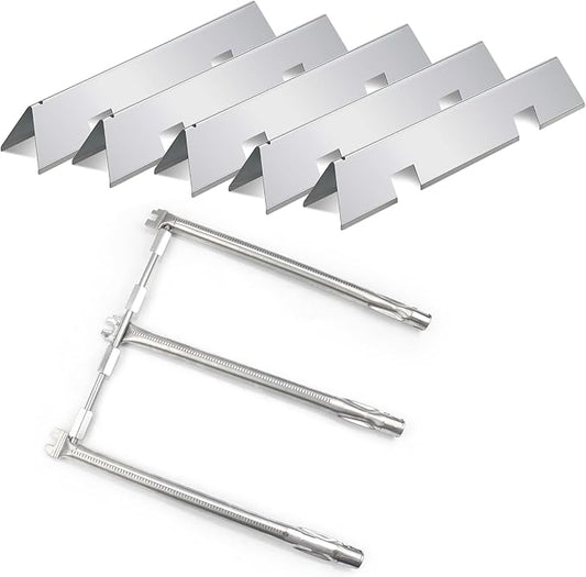 7636 Flavorizer Bars and 69787 Grill Burner for Weber Spirit I & II E-310 E-320 E-330 S-310 S-320 S330 (Front-Mounted Control), 15.3" Heat Plates & 18" Grill Burner Tube, Porcelain Steel