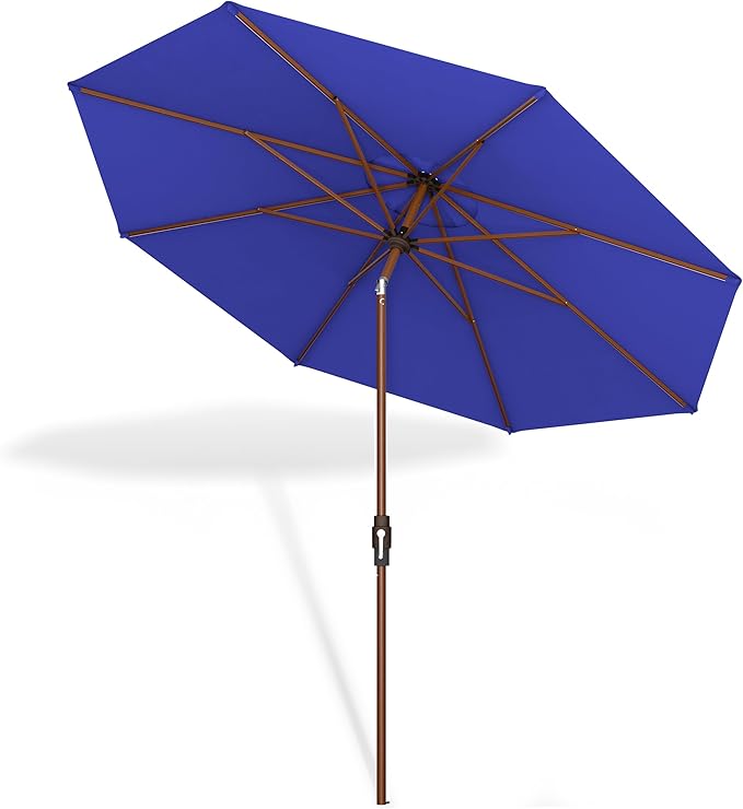Midtown Umbrellas Wooden 2-8 Feet Outdoor Patio Umbrella, Terylast Royal Blue Fabric, Aluminum Frame For Backyard Umbrella, Deck Umbrella, Garden Umbrella & Pool Umbrella - Wooden Pole
