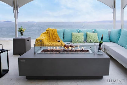 Elementi Granville Gas Fire Pit Bundle Concrete Fire Table, Outdoor Fire Pit Electronic Ignition | Canvas Cover, Lava Rock Included | Free AMS Wind Guard | Light Gray (Natural Gas)