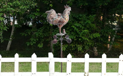 Metal Rooster with Chicks Garden Spinner,79" Large Metal Kinetic Wind Spinner for Outdoor Garden Yard Decor,Antique Copper Chicken Rooster Sculpture Statue Yard Art Wind Spinner for Patio Lawn