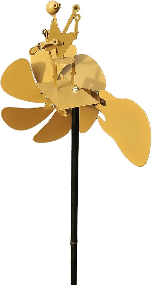 Handmade Metal Drummer Rock Band Guitar Windmill, Wind Powered Kinetic Sculpture, Garden Outdoor Wind Mill Spinner for Yard Lawn Garden Patio Rockin Art Figurine Decor (Gold-Guitar)