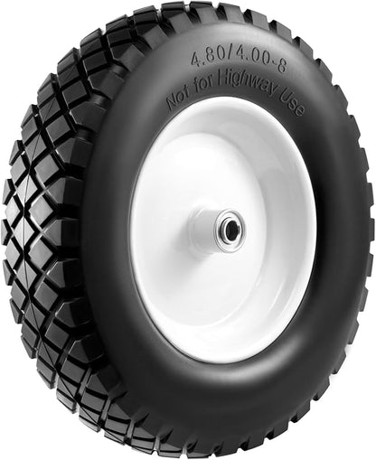 4.80/4.00-8" Tire and Wheel Flat Free 2 PCS, 16" Solid Wheelbarrow Tire with 5/8" & 3/4" Bearings,3"-7" Centered Hub, 14"-16" Universal Fit for Hand Truck/Garden Trailer/Trolley/Wagon