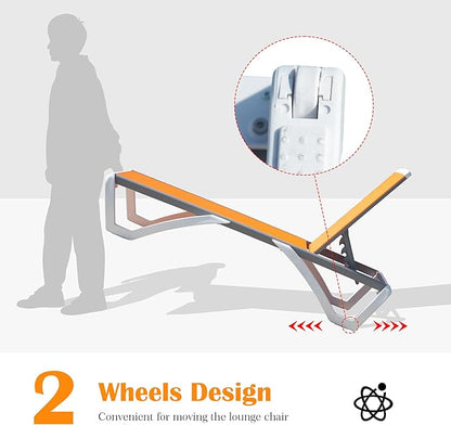 Domi Outdoor Lounge Chair Set of 3, Aluminum Patio Chaise Lounge with 5 Position Adjustable Backrest and Wheels, All Weather Reclining Chair for Patio, Yard, Balcony, Poolside (Orange)