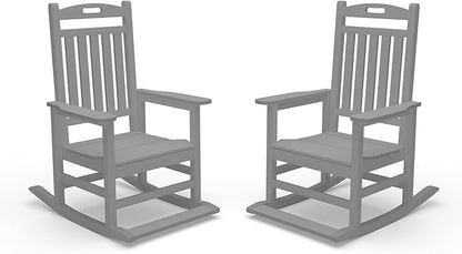 Kingdura Outdoor Rocking Chairs Set of 2, HDPE Plastic Patio Rocking Chair All-Weather Oversized Porch Rocker with High Back for Patio Outside Backyard Balcony (Grey)