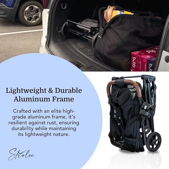 Strolee Personal Luxury Folding Shopping Cart On Premium Wheels – Ultra Lightweight Aluminum Frame – Removable Shopping Bag with Carry Strap & Lower Grocery Storage 75Lbs Capacity (Sage v2)