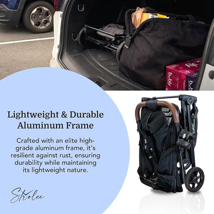 Strolee Personal Luxury Folding Shopping Cart On Premium Wheels – Ultra Lightweight Aluminum Frame – Removable Shopping Bag with Carry Strap & Lower Grocery Storage 75Lbs Capacity (Shadow v2)