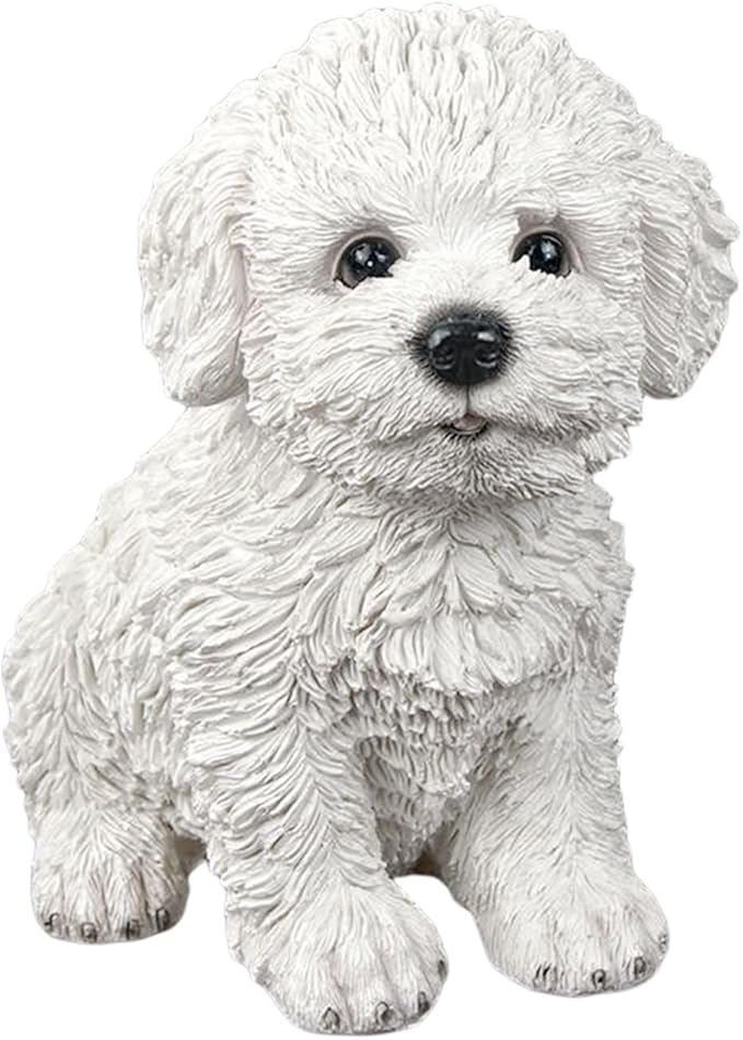 Dog Statue for Outdoor Maltese Dog Ornament Resin Bichon Frise Statue for Home Decor