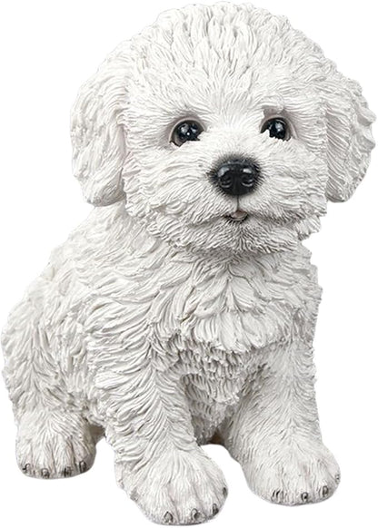 Dog Statue for Outdoor Maltese Dog Ornament Resin Bichon Frise Statue for Home Decor