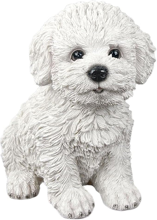 Dog Statue for Outdoor Maltese Dog Ornament Resin Bichon Frise Statue for Home Decor