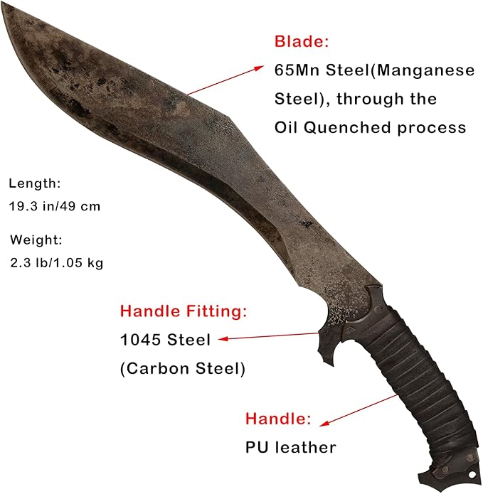 Full Tang Manganese Steel Machete Sword with Sheath for Collection, Practice, Outdoor Use-19.3 Inch