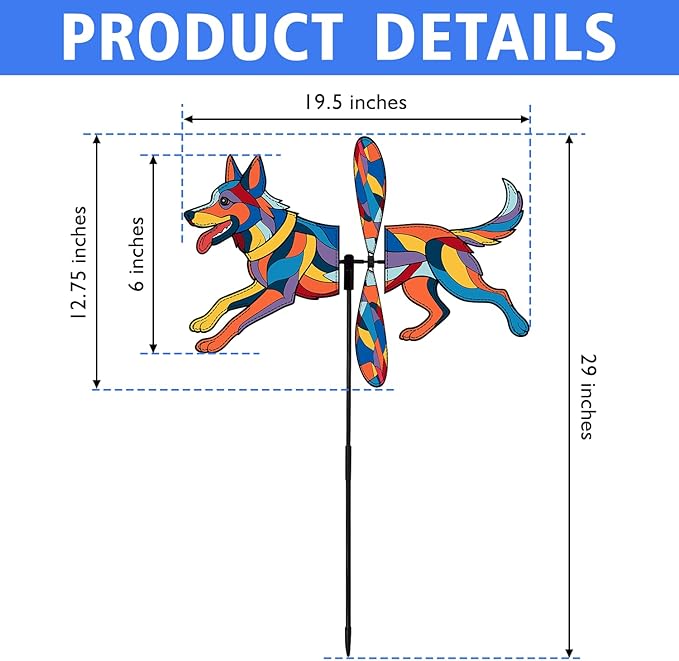 German Shepherd Petite Spinner Outdoor, German Shepherd Dog Wind Spinner for Yard and Garden