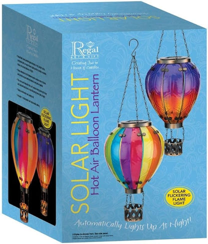 Regal Art & Gift Hot Air Balloon Solar Lantern – Hanging Solar-Powered LED Lights, Waterproof Portable Decorative Outdoor Lamp Made of Metal & Glass for Garden, Patios & Pathway – Rainbow(Large)