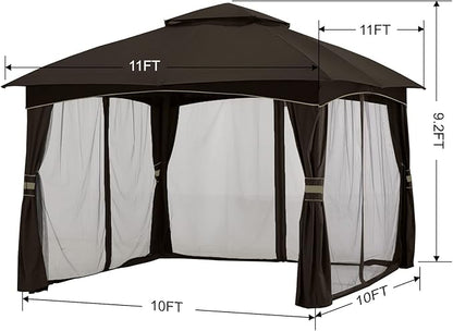 MASTERCANOPY Outdoor Patio Gazebo for Garden with Upgrade Steel Frame and Netting Walls (10x10,Brown)