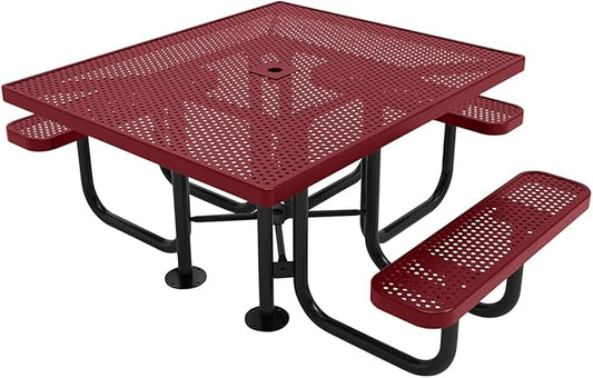 COATEDOUTDOORFURNITURE Heavy-Duty Portable ADA-Compliant Outdoor Picnic Table with Umbrella Hole, Punched Steel Patio Dining Furniture Made in America (46" Square Top, Burgundy)