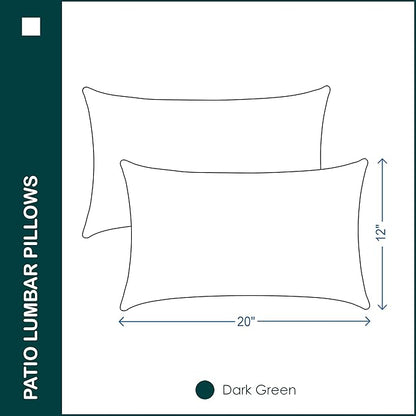 Indoor Outdoor Lumbar Pillows,Waterproof Outdoor Pillows Set of 2 for Patio Furniture,12×20 Inch,Dark Green