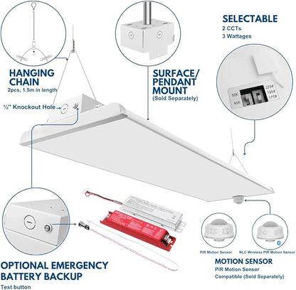 Konlite ALTA LED High Bay Light - 4FT - 225W/195W/175W - 37,600 Lumens - 5000K/4000K Selectable - 120-277V - 600W Metal Halide Equal