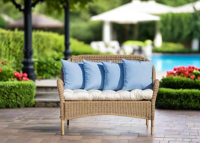 RSH DECOR: Sunbrella Play Square Throw Pillows Set of 2 | 17" x 17" | Water and Fade-Resistant Performance Fabric | Outdoor Pillow Covers with Down-Alternative Inserts | Play Sky