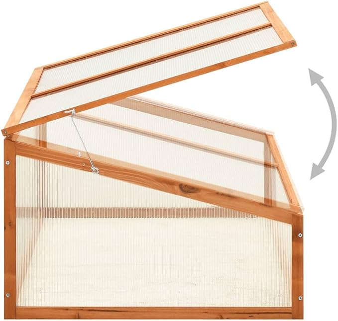 Wooden Garden Greenhouse，Wood Raised Plants Bed Raised Flower Planter Box, Garden Wood Cold Frame Greenhouse Flower Planter, Brown 39.4"x25.6"x15.7" Firwood,-682
