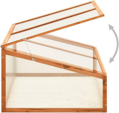 Wooden Garden Greenhouse，Wood Raised Plants Bed Raised Flower Planter Box, Garden Wood Cold Frame Greenhouse Flower Planter, Brown 39.4"x25.6"x15.7" Firwood,-682