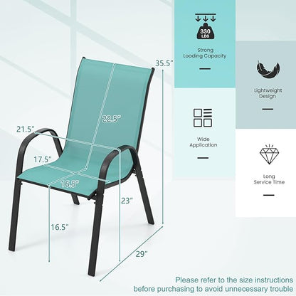 Tangkula Patio Dining Chairs Set of 4, Outdoor Stackable All Weather Heavy Duty Dining Chairs Set with Armrests, Support 330 LBS, for Poolside, Backyard, Garden, Deck, Front Porch (Turquoise Blue)