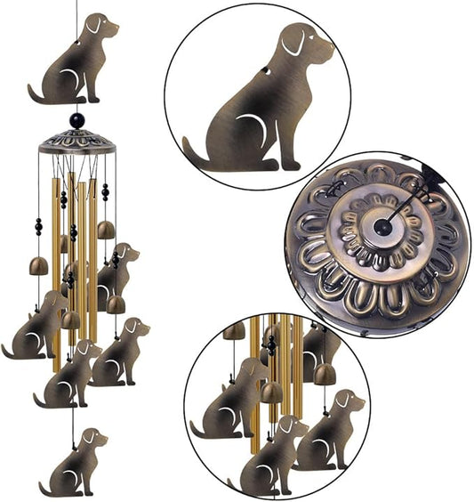 Garden Dog Wind Chimes Outdoor Indoor Decor - with 4 Tubes 7 Dogs Wind Chime, Mobile Romantic Dogs Wind Catcher, Bronze Dogs Wind Bells for Home, Mom Gifts, Balcony, Tree, Festival, Garden Decoration