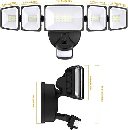 Onforu 5 Heads 55W LED Security Lights Motion Sensor Outdoor, 360° Wide Angle Wide Illumination, 5000LM Flood Light, 6500K, IP65 Waterproof, Hardwired Wall Light for Garage, Yard, Porch, Entryway