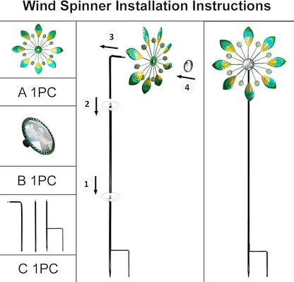 Metal Peacock Wind Spinner for Outdoor Garden Decor - 36 Inch Height Feather Wind Catcher with Stake, Lawn & Patio Art, Weather-Resistant Yar