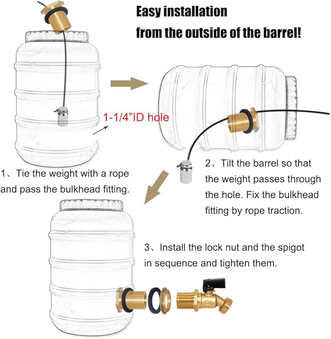 Joywayus Brass Water Container/Rain Barrel Spigot 3/4" Threaded Quarter Turn Ball Valve & 3/4" Female to 1" Male Threaded Bulkhead Fitting Water Tank Connector Fit for Garden Hose