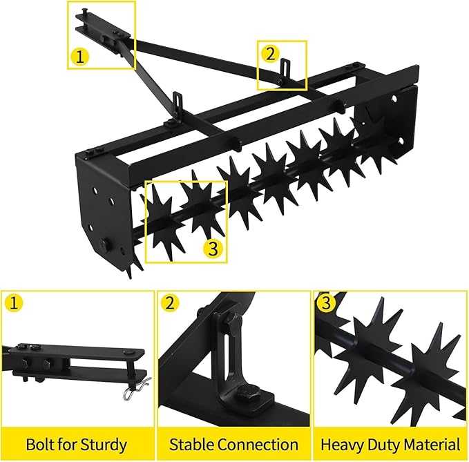 Tow Behind Lawn Aerator, 32" Heavy-Duty Core Aerator Tool, Manual Lawn Aerator, Plug Aerator with Universal Hitch, Rolling Aerator for Effective Soil Aeration and Lawn Health