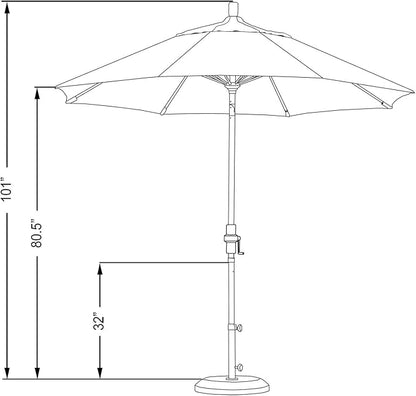 California Umbrella 9' Round Aluminum Pole Fiberglass Rib Patio Umbrella, Crank Lift, Collar Tilt, Black Pole, Red