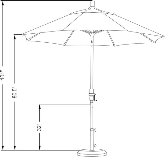 California Umbrella 9' Round Aluminum Pole Fiberglass Rib Patio Umbrella, Crank Lift, Collar Tilt, Black Pole, Red