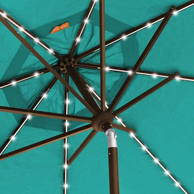 EliteShade USA 10-Year-Non-Fading Solar 9ft Market Umbrella with 80 LED Lights Patio Umbrellas Outdoor Table Umbrella with Ventilation, Teal