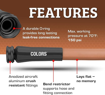 Flexzilla Colors Lead-In Garden Hose 5/8in. x 10ft., Lightweight All-Weather Water Hose, Durable and Flexible, Leak-Free Connections, Red Clay